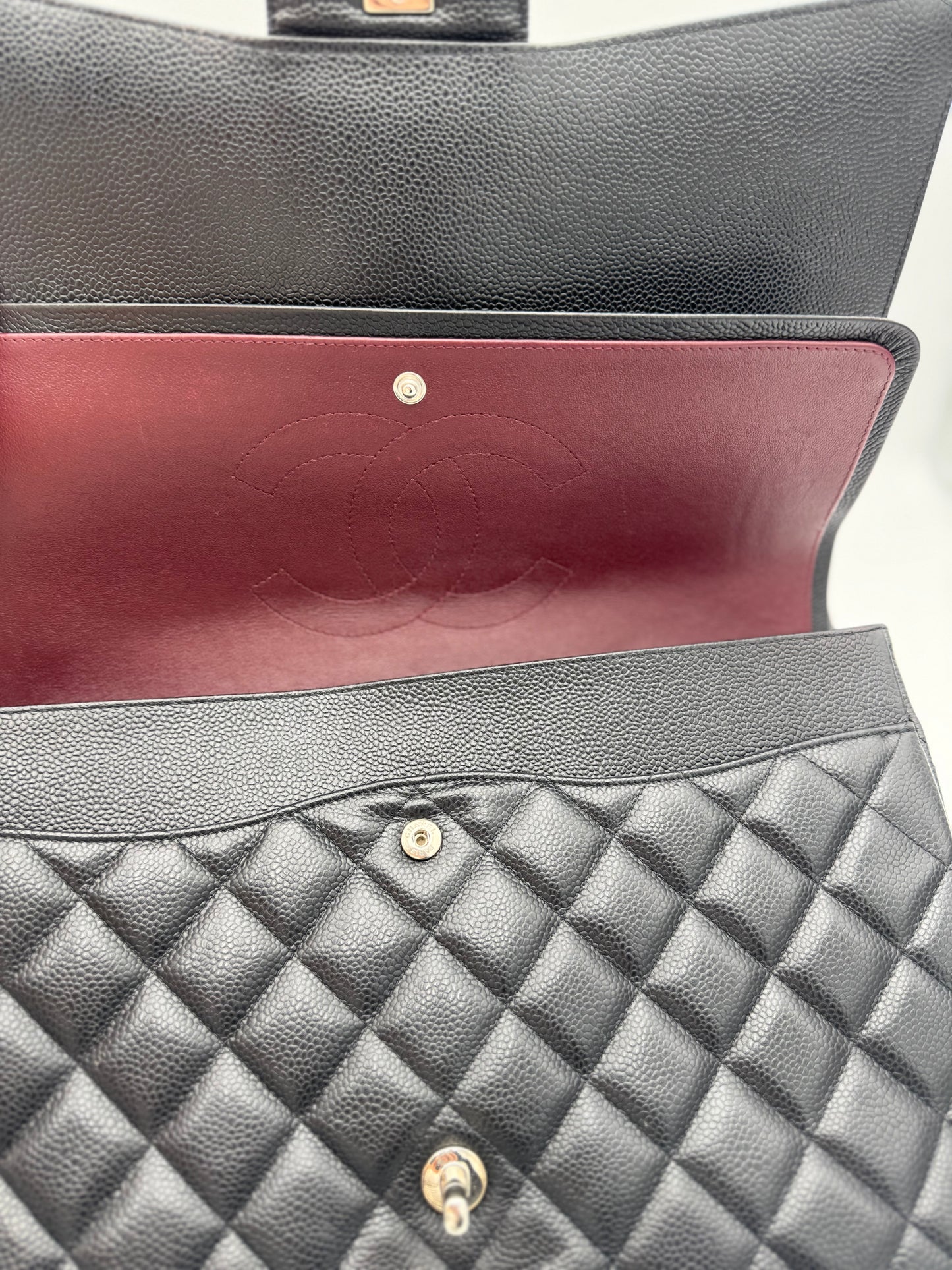 Chanel Classic Maxi Double Flap Bag - Black Caviar Leather SHW (15-Series)