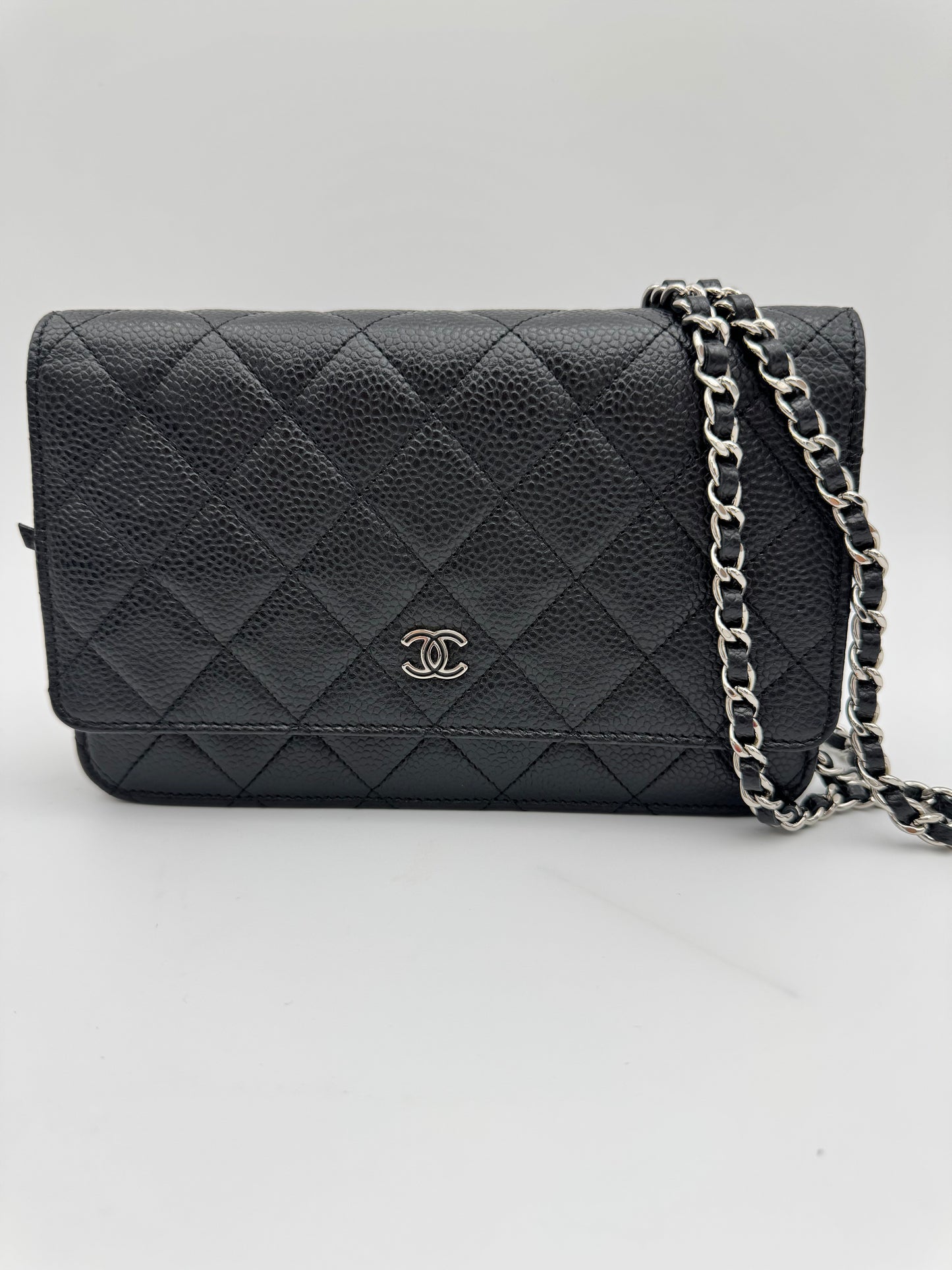 Chanel Classic Wallet on Chain (WOC) - Black Caviar Leather Silver Hardware (Excellent Condition)