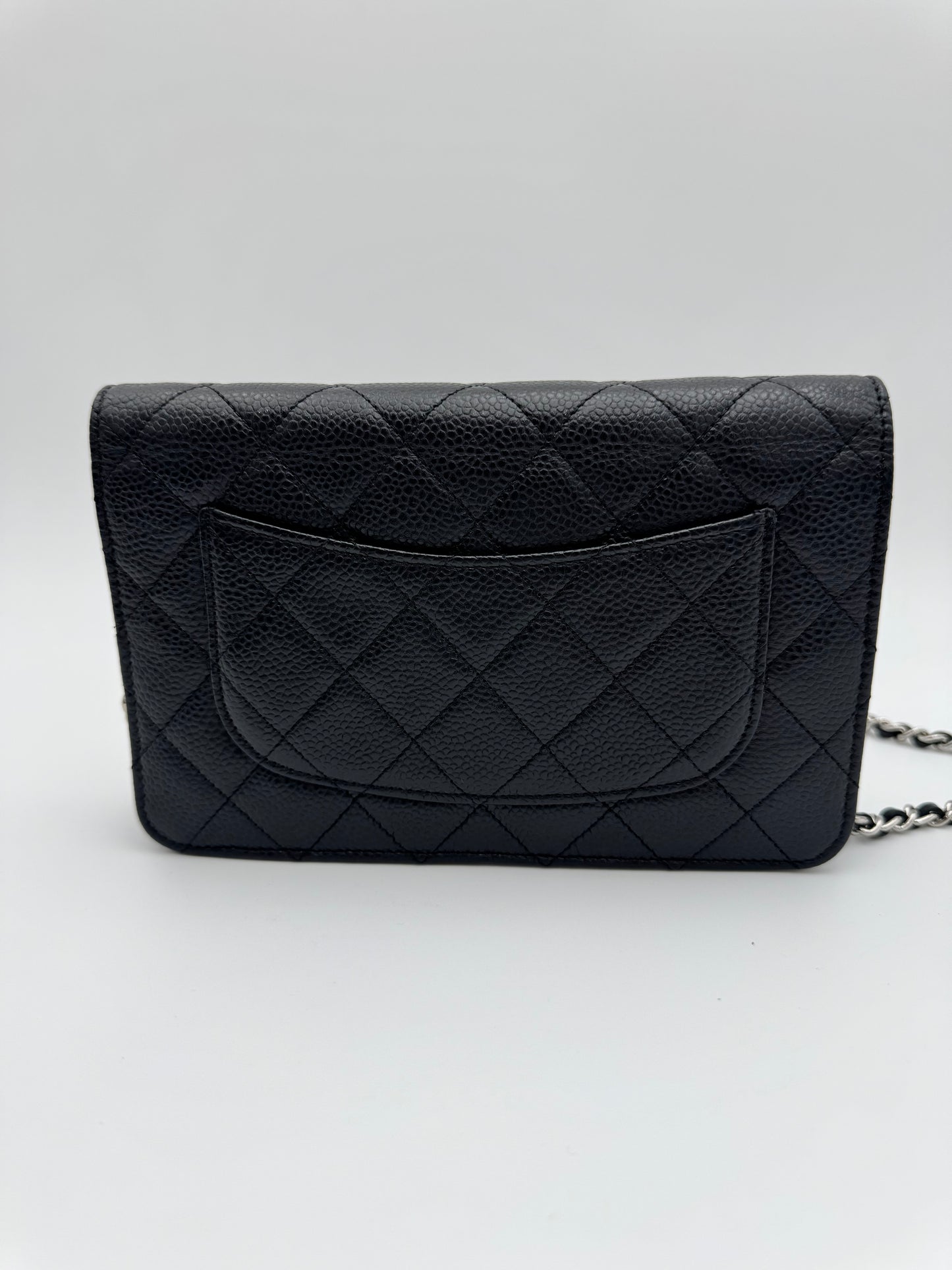 Chanel Classic Wallet on Chain (WOC) - Black Caviar Leather Silver Hardware (Excellent Condition)