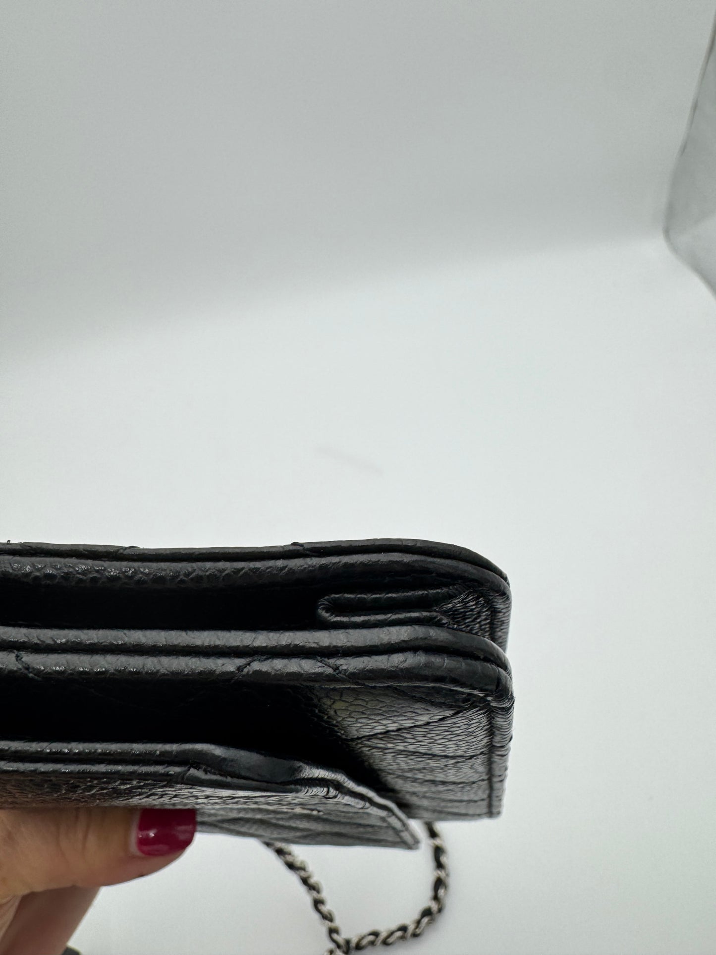 Chanel Classic Wallet on Chain (WOC) - Black Caviar Leather Silver Hardware (Excellent Condition)