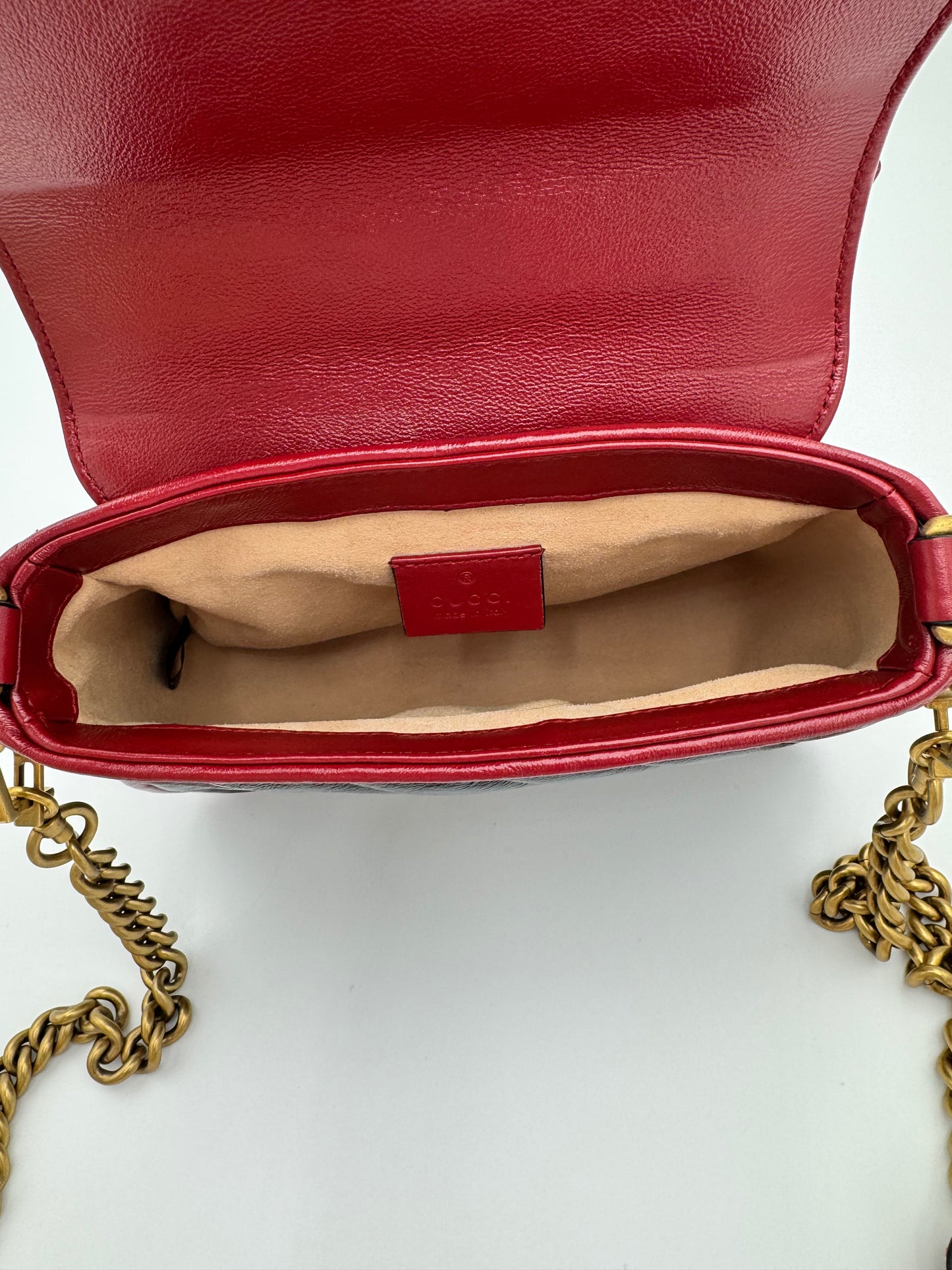 Gucci GG Marmont Torchon Mini Top Handle Bag - Black Quilted Leather with Cerise Red Trim