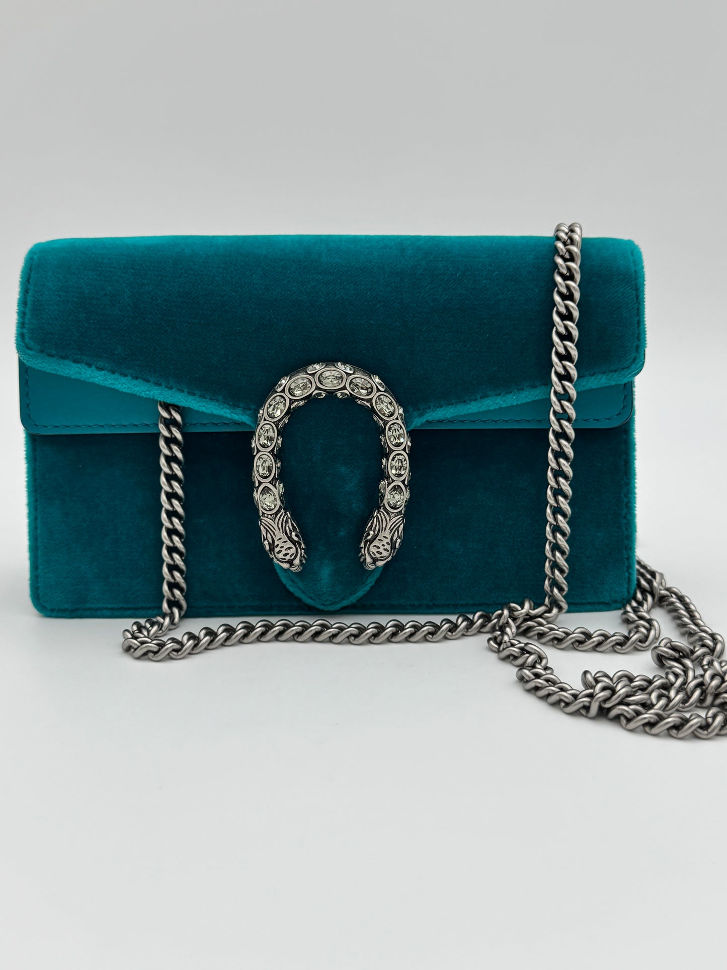 Gucci Dionysus Super Mini Bag - Teal Velvet & Crystal Hardware