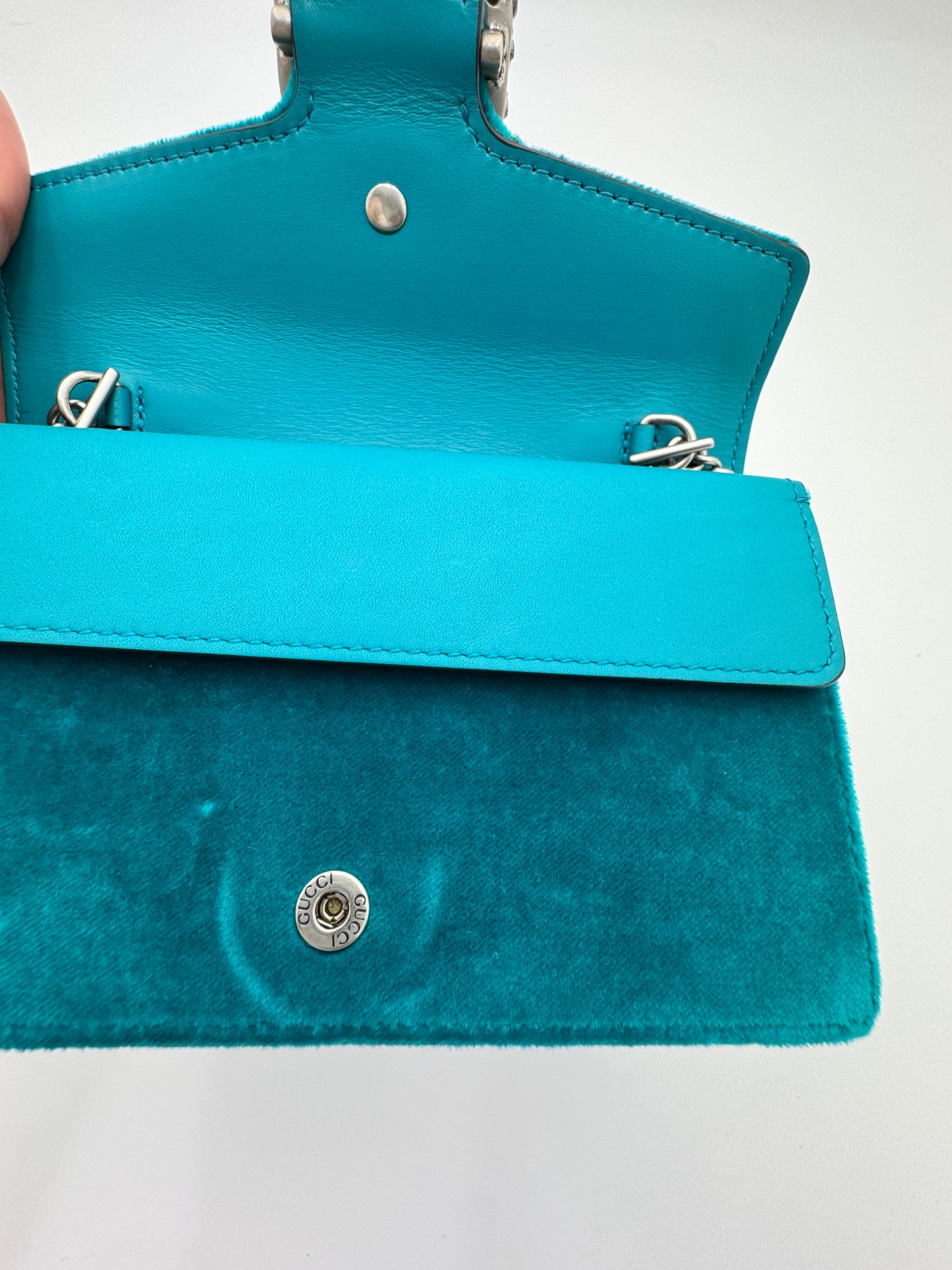 Gucci Dionysus Super Mini Bag - Teal Velvet & Crystal Hardware