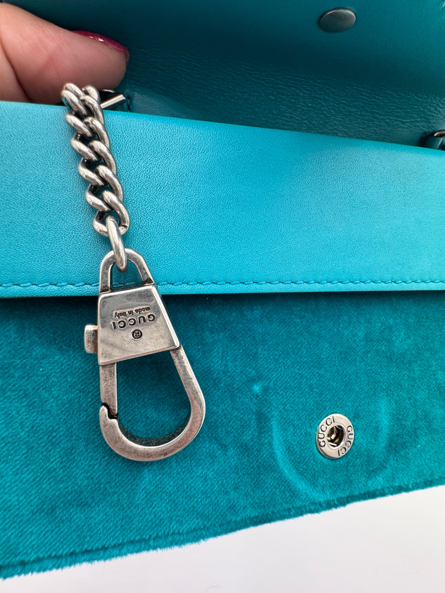 Gucci Dionysus Super Mini Bag - Teal Velvet & Crystal Hardware