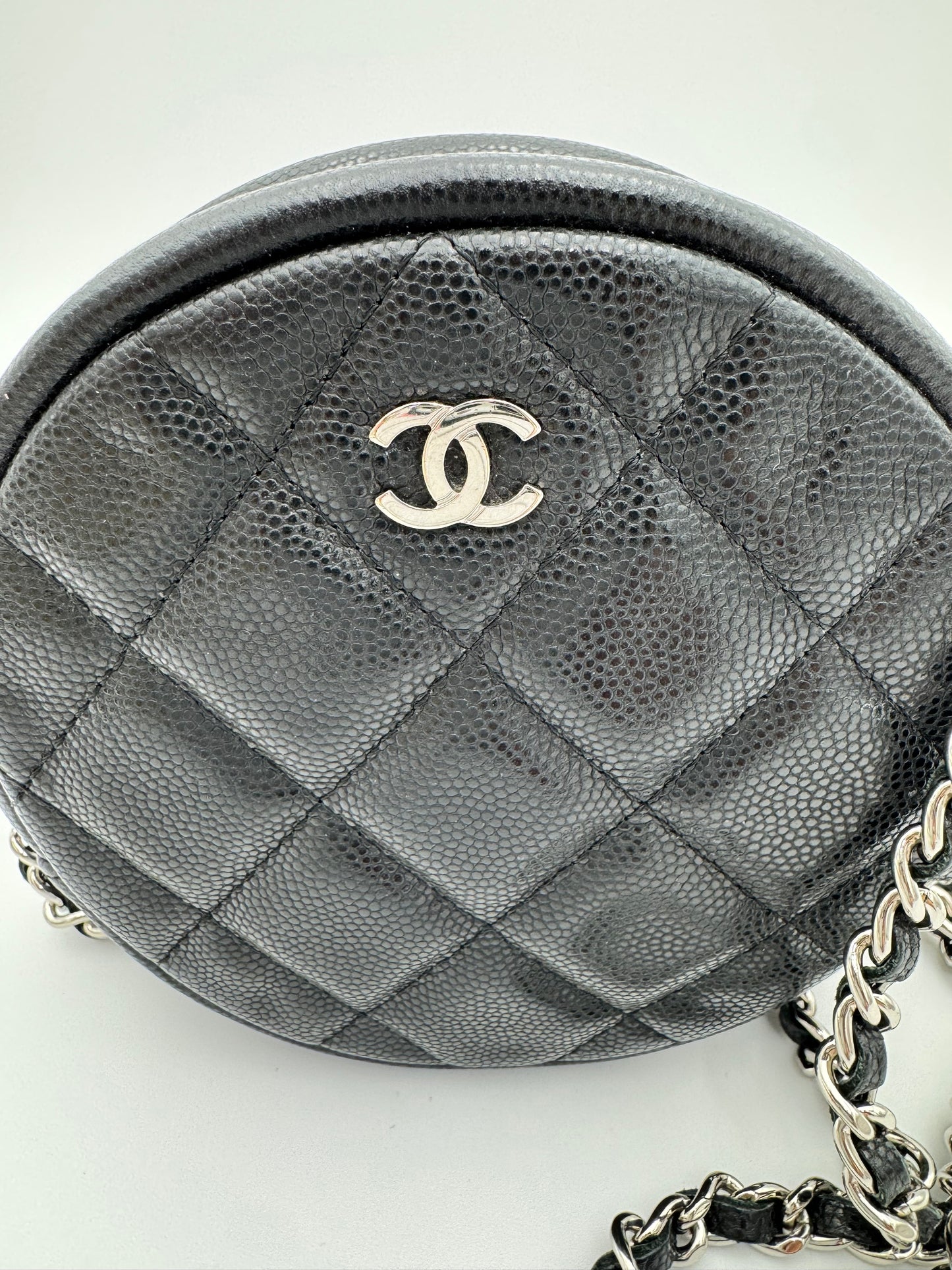 Chanel Classic Round Clutch with Chain - Black Caviar Leather SHW (26-Series)