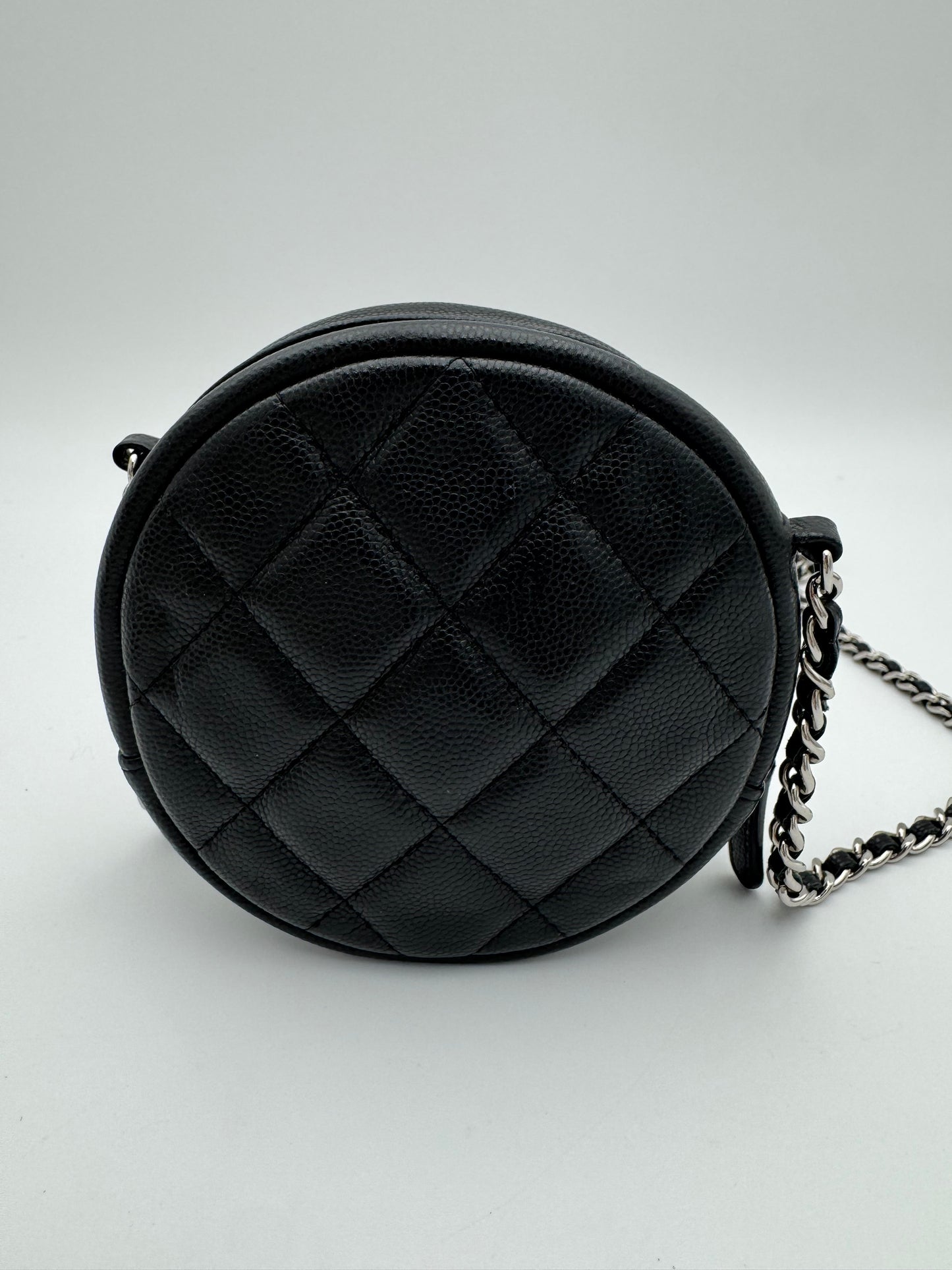 Chanel Classic Round Clutch with Chain - Black Caviar Leather SHW (26-Series)