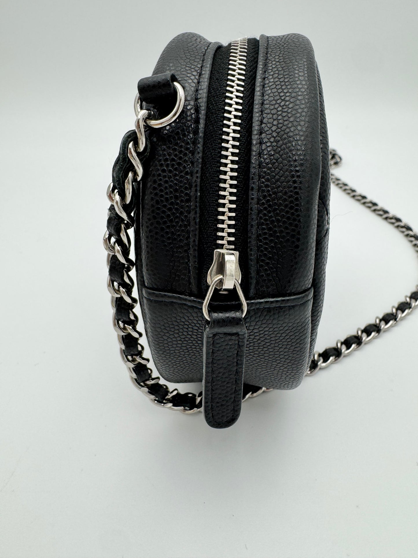 Chanel Classic Round Clutch with Chain - Black Caviar Leather SHW (26-Series)
