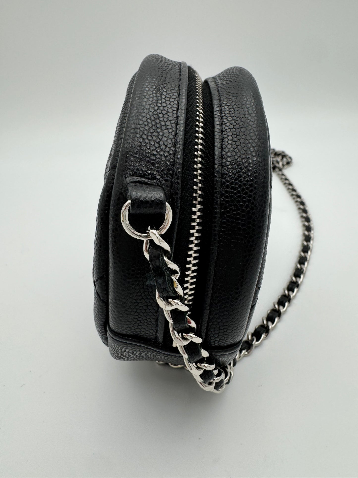 Chanel Classic Round Clutch with Chain - Black Caviar Leather SHW (26-Series)
