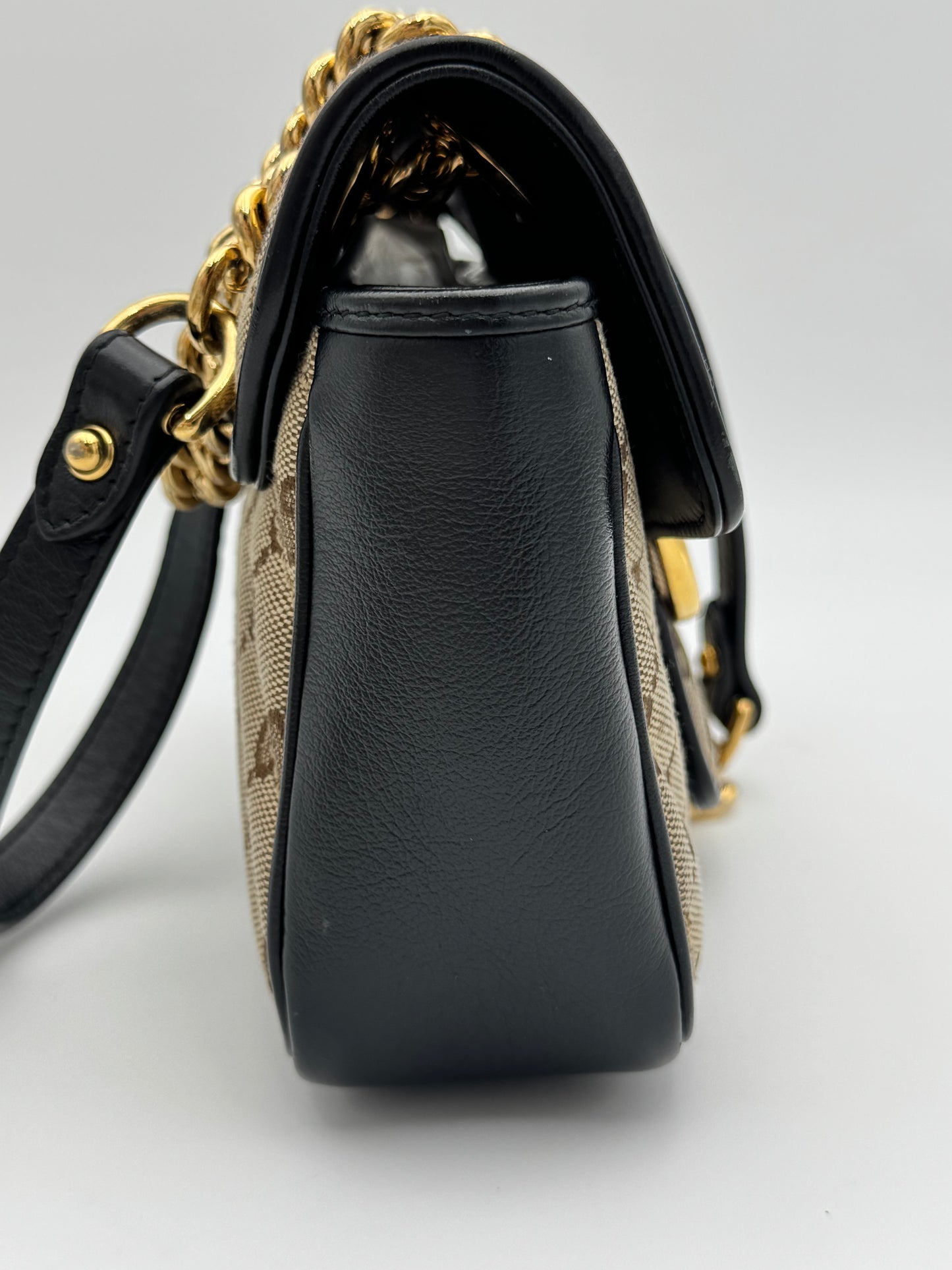 Gucci GG Marmont Mini Shoulder Bag - Diagonal Quilted Canvas & Black Leather (Excellent Condition)
