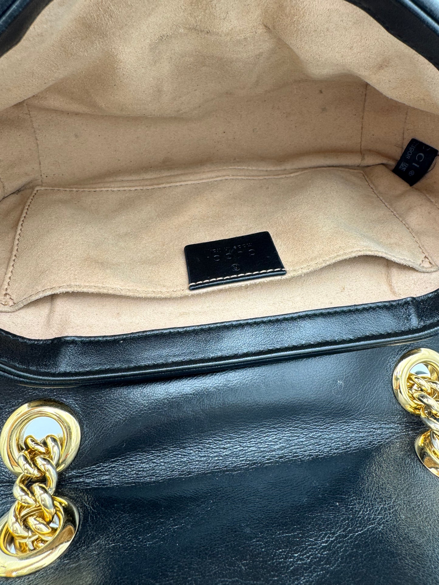 Gucci GG Marmont Mini Shoulder Bag - Diagonal Quilted Canvas & Black Leather (Excellent Condition)