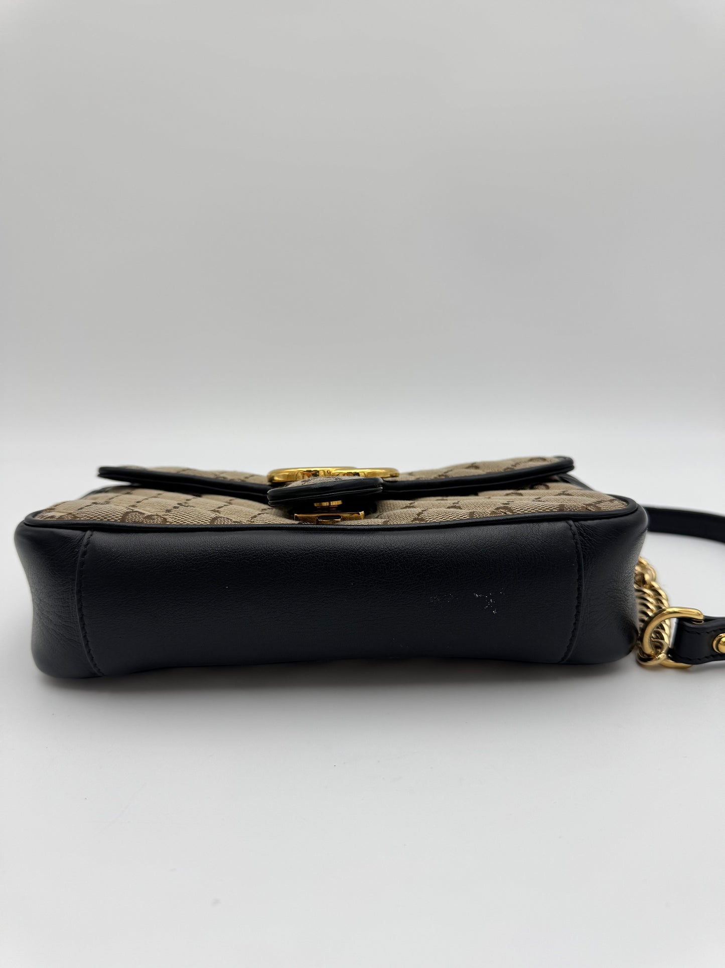 Gucci GG Marmont Mini Shoulder Bag - Diagonal Quilted Canvas & Black Leather (Excellent Condition)