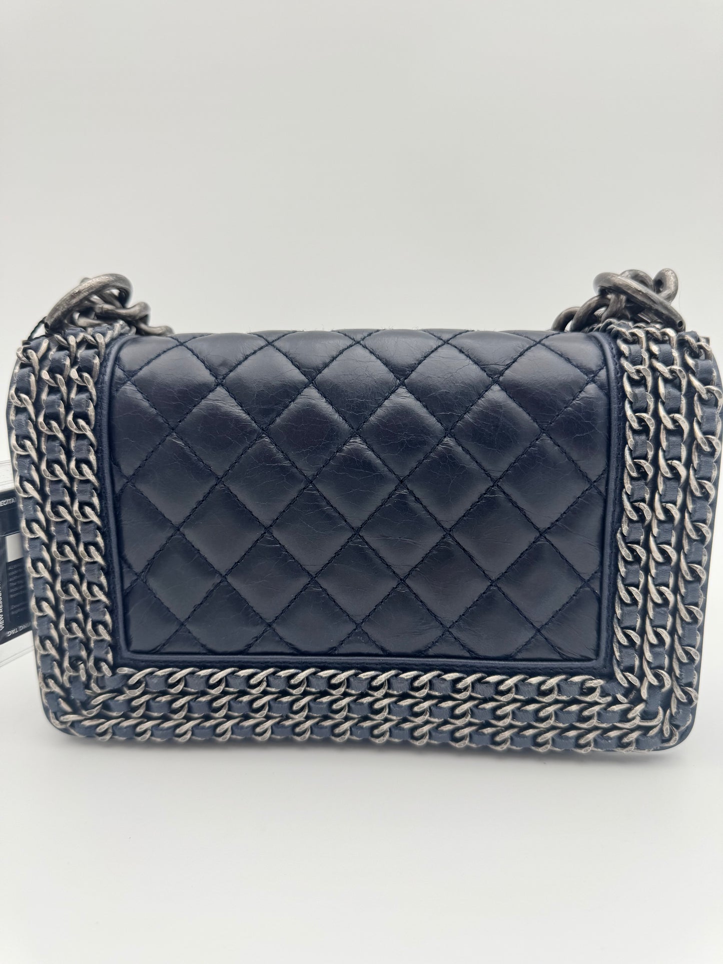 Pristine Chanel 15S Navy Aged Glazed Calfskin Small Chain Around Boy Flap Bag — Ruthenium HW