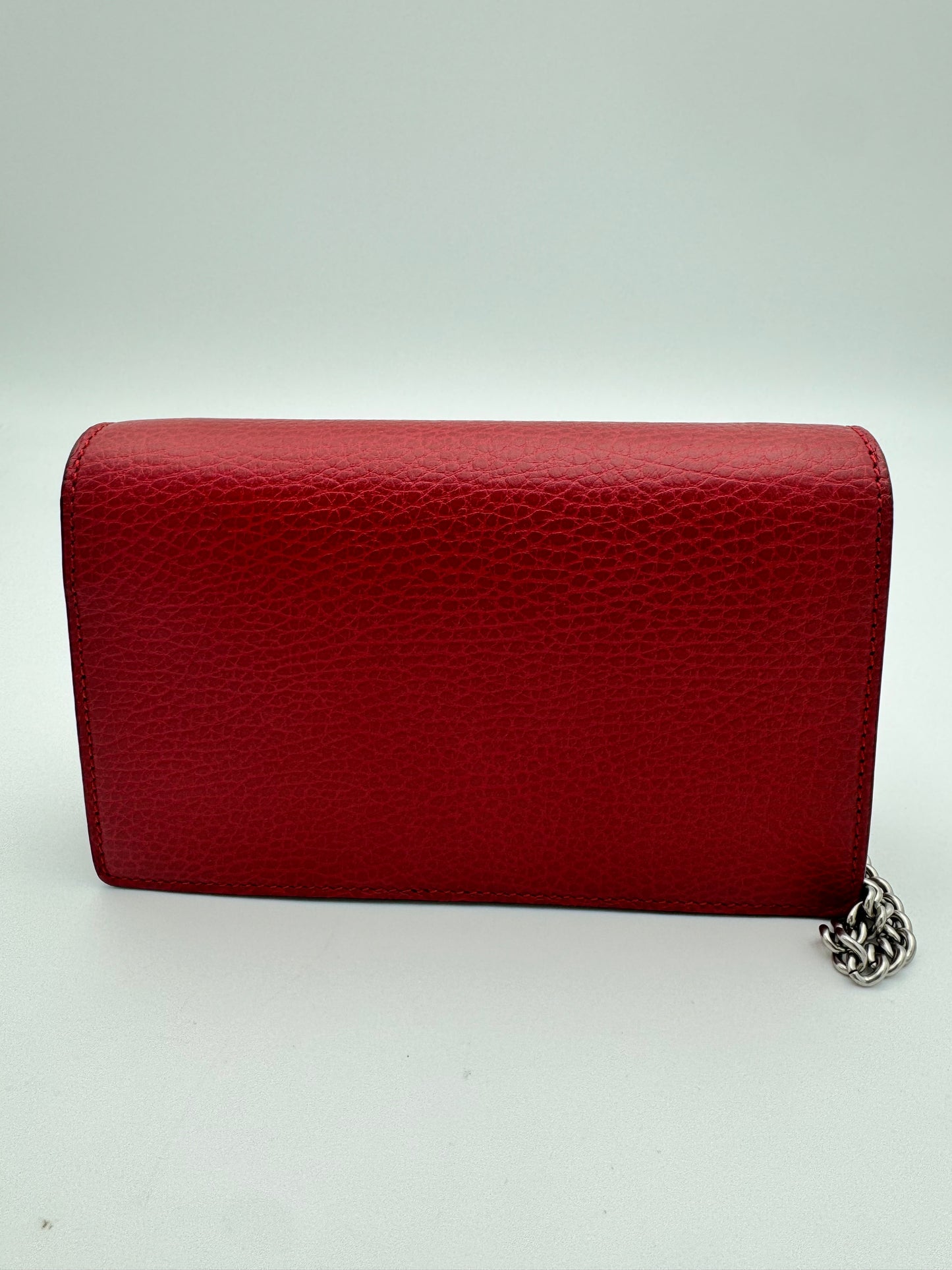 Gucci Mini Dionysus Chain Wallet | Red Pebbled Leather | SHW | Authenticated