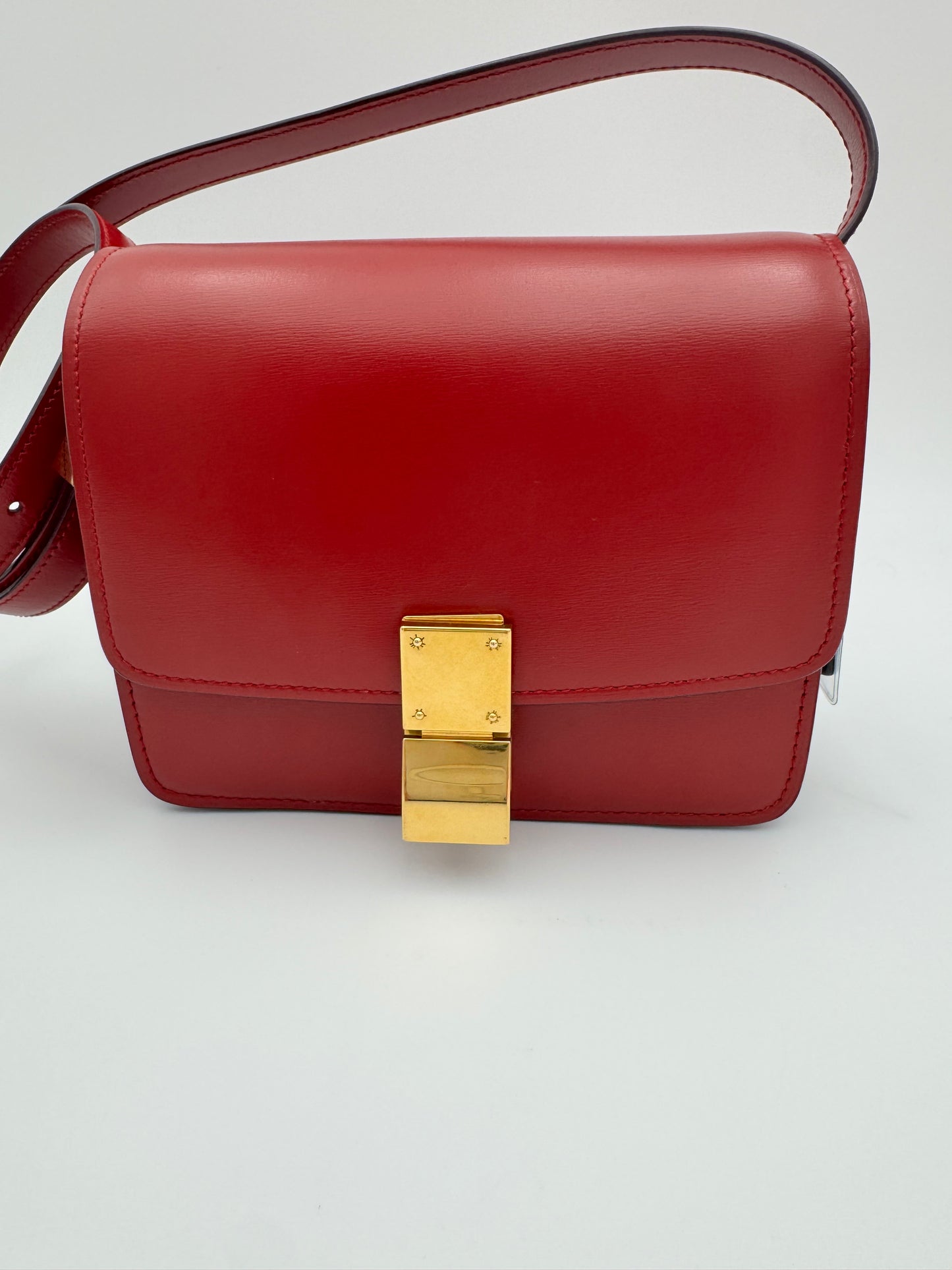 Celine Red Box Calfskin Medium Classic Box Flap Shoulder Bag