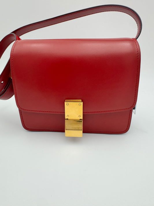 Celine Red Box Calfskin Medium Classic Box Flap Shoulder Bag
