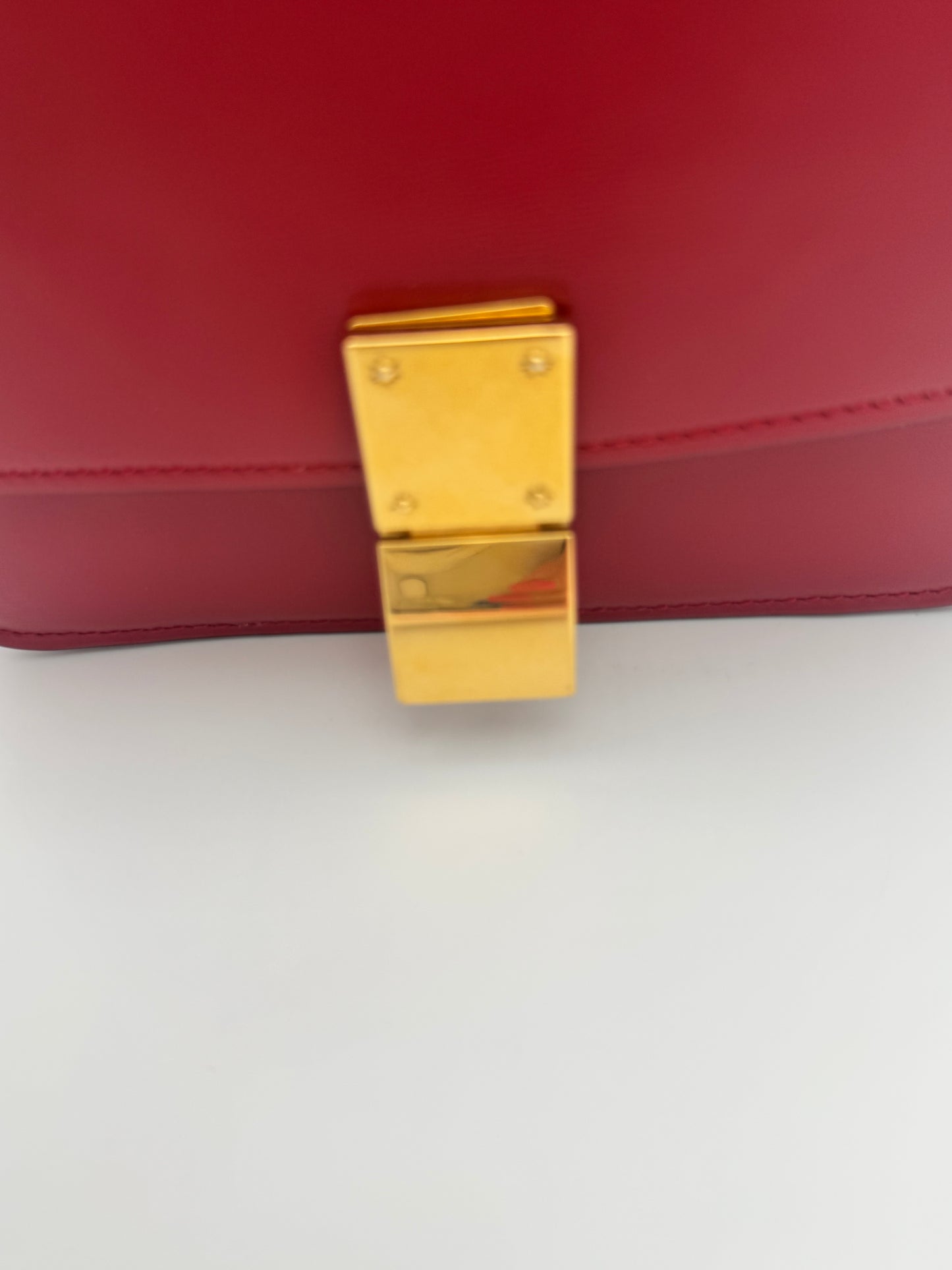 Celine Red Box Calfskin Medium Classic Box Flap Shoulder Bag