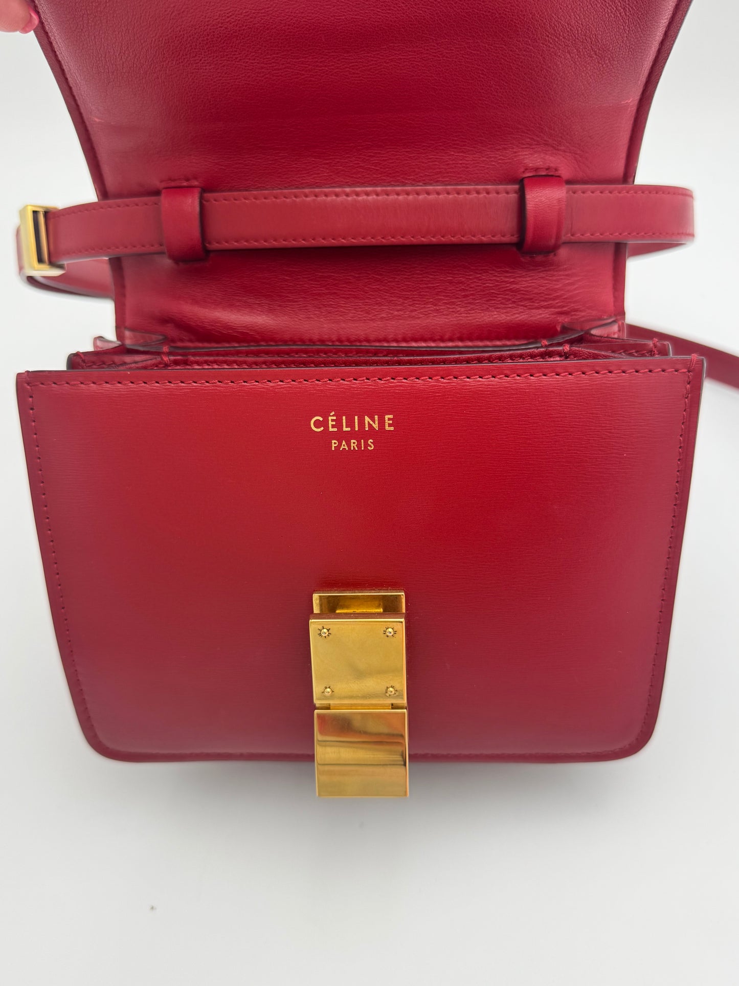 Celine Red Box Calfskin Medium Classic Box Flap Shoulder Bag