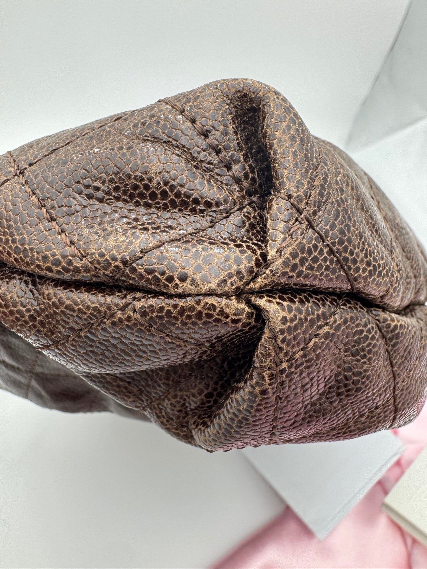 Chanel Brown Quilted Glazed Caviar Leather Elastic CC Shoulder Bag