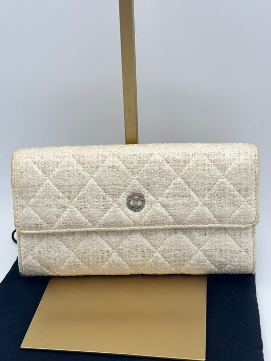 Chanel Vintage 2012-13 Coated Tweed Quilted Long Flap Wallet - Coco Button