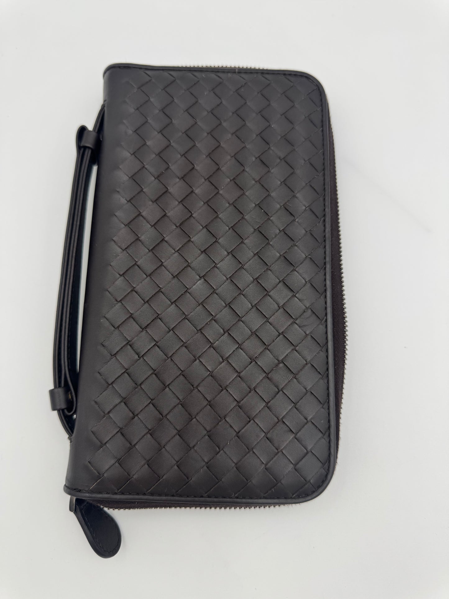 Bottega Veneta Intrecciato Leather Travel Wallet / Clutch - Dark Brown