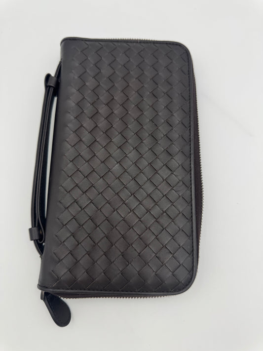 Bottega Veneta Intrecciato Leather Travel Wallet / Clutch - Dark Brown