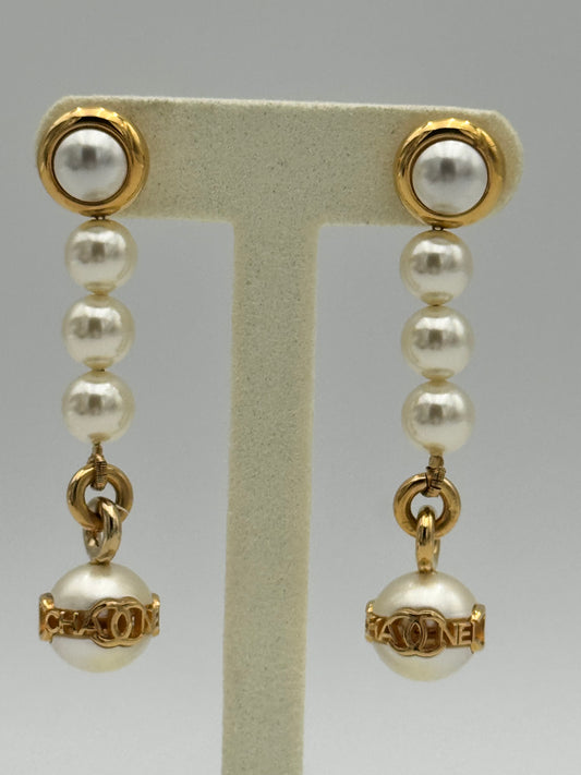 CHANEL Pearl Drop Statement Earrings – Gold Tone