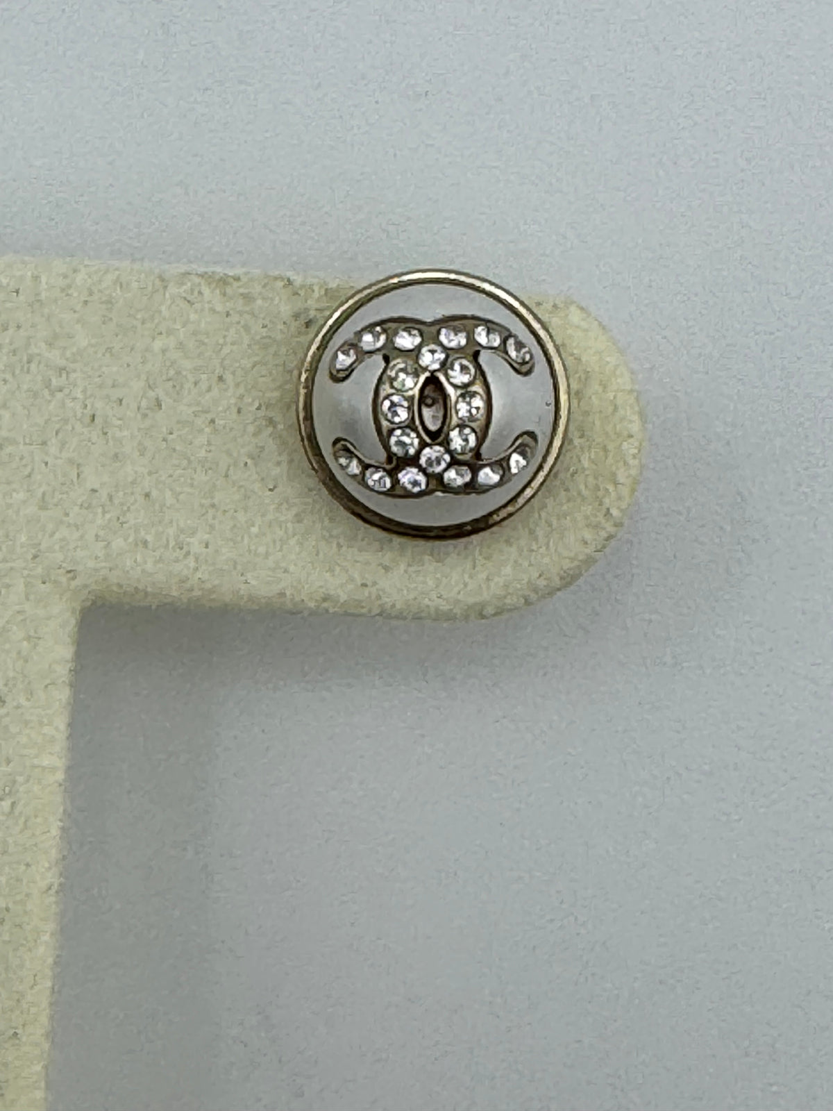 CHANEL White Pearl CC Crystal Button Earrings Pierced