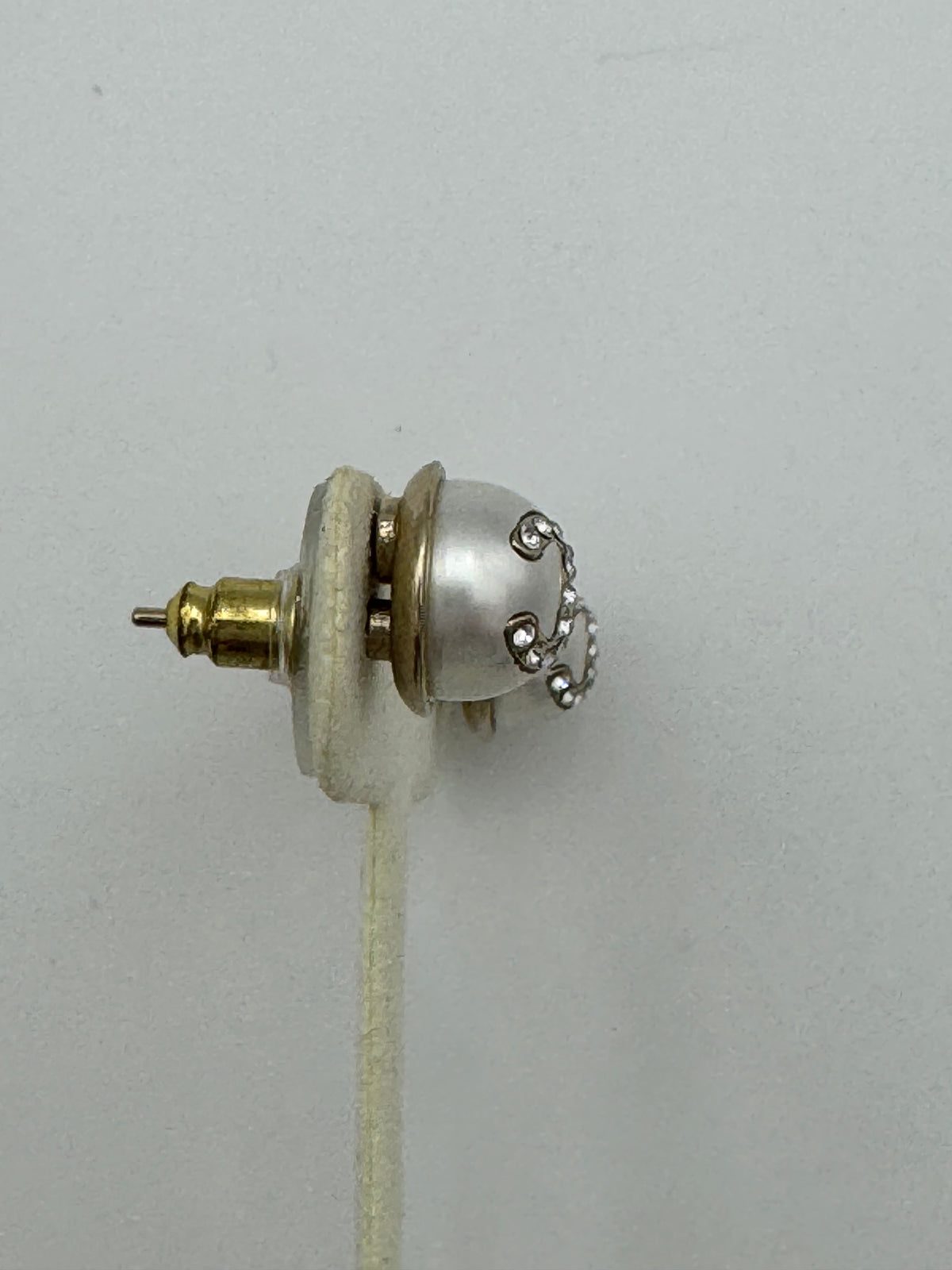 CHANEL White Pearl CC Crystal Button Earrings Pierced