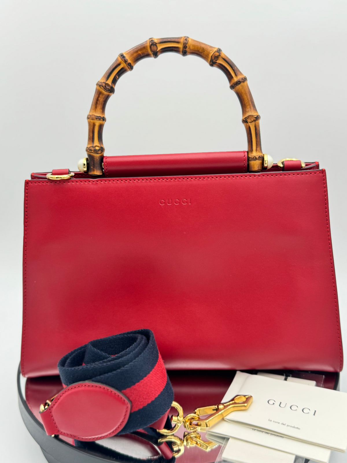 Gucci Nymphaea Medium Bamboo Top Handle Bag – Red Leather