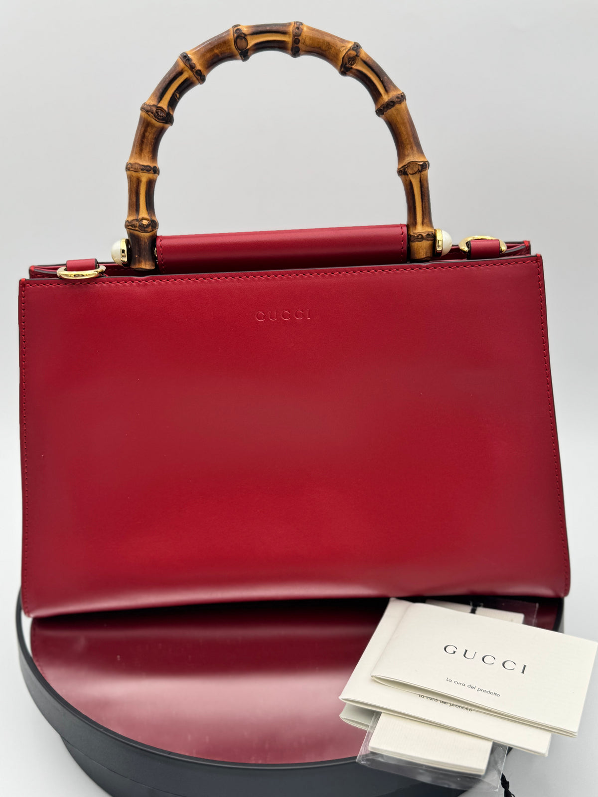 Gucci Nymphaea Medium Bamboo Top Handle Bag – Red Leather