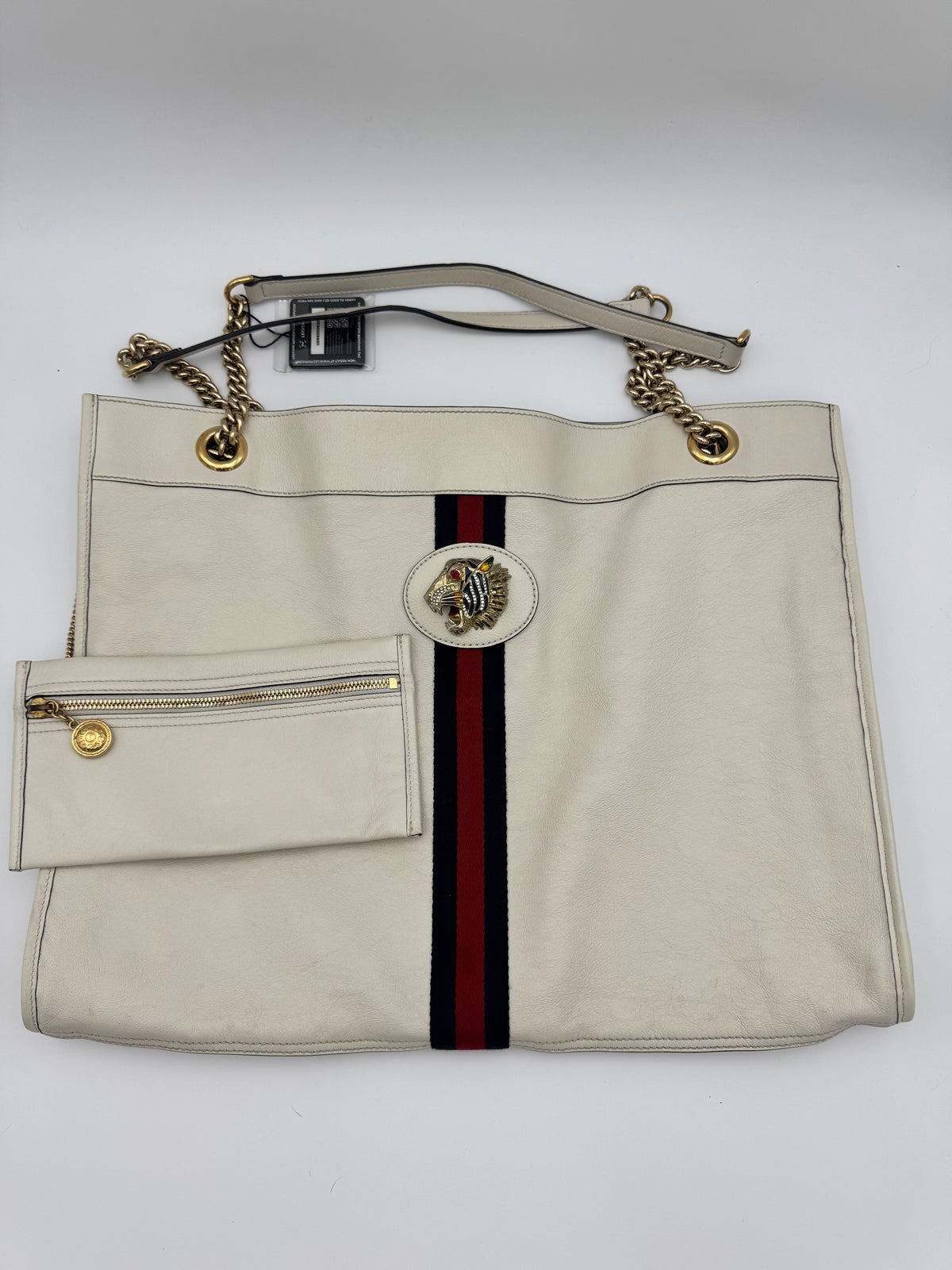 Gucci Large Rajah Chain Tote – Ivory Leather with Tiger Head & Web Stripe