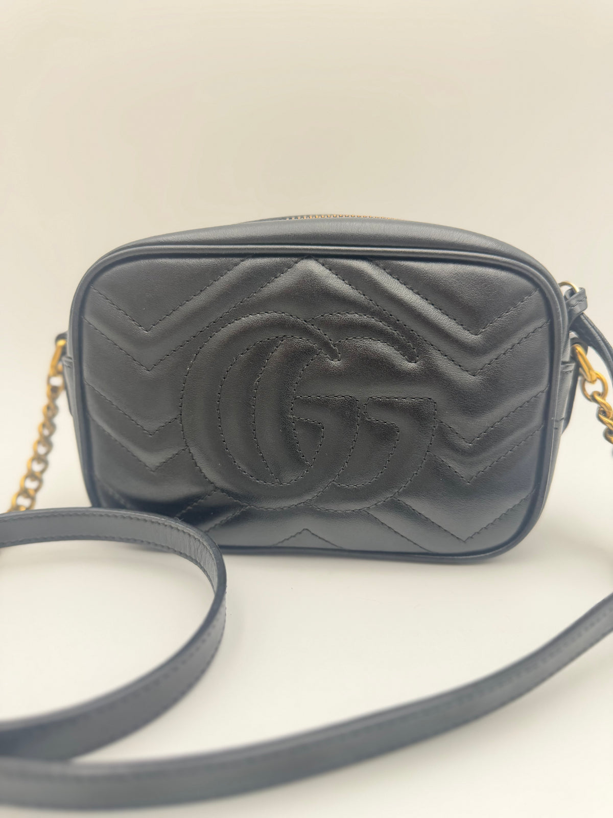 Gucci GG Marmont Mini Matelassé Camera Bag Black Leather