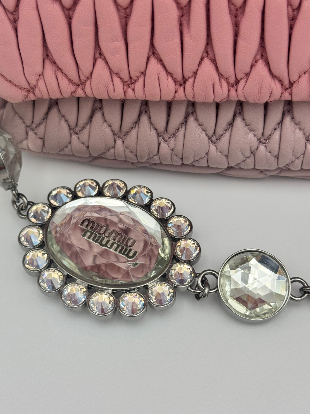Miu Miu Bi-Color Matelassé Crystal Flap Bag Pink/Pomice – Excellent Condition