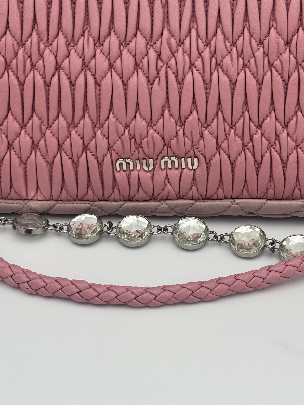 Miu Miu Bi-Color Matelassé Crystal Flap Bag Pink/Pomice – Excellent Condition
